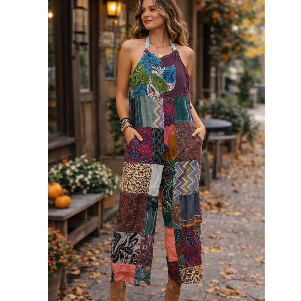 Boho‎ Patchwork Halter Jumpsuit Like International S/M Hippie Festival